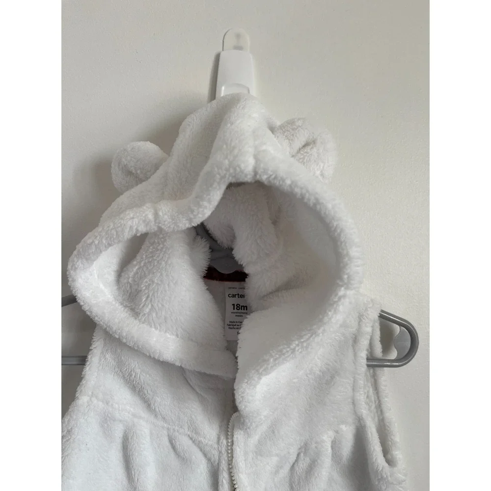 Carter's Soft White Girls Sleeveless Zip Up Hoodie 18M